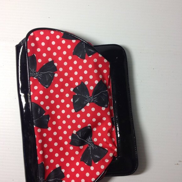 Betseyville by Betsey Johnson Clutch Bag Read & White Dot Pattern with Ribbons - Picture 2 of 3